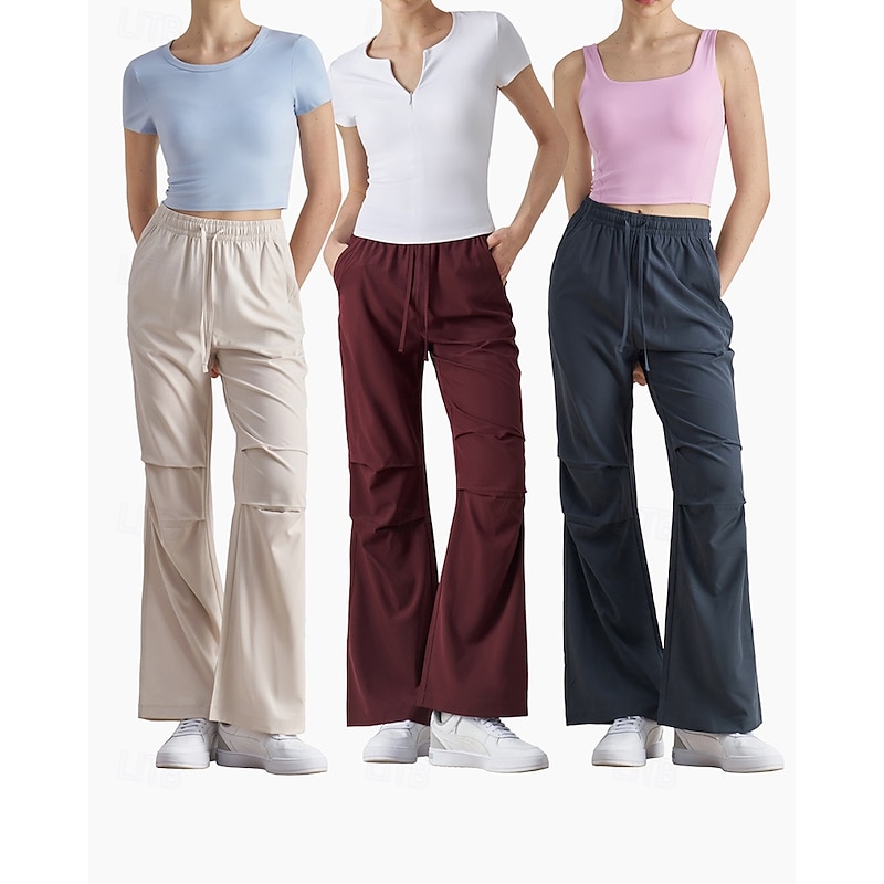 Women's fitness pants Pilates Pants Yoga Pants Drawstring with Pockets Lightweight High Waist Gym Pilates Zumba Bottoms Solid Color Black Blue Fall Sports Activewear Micro-elastic Loose Fit