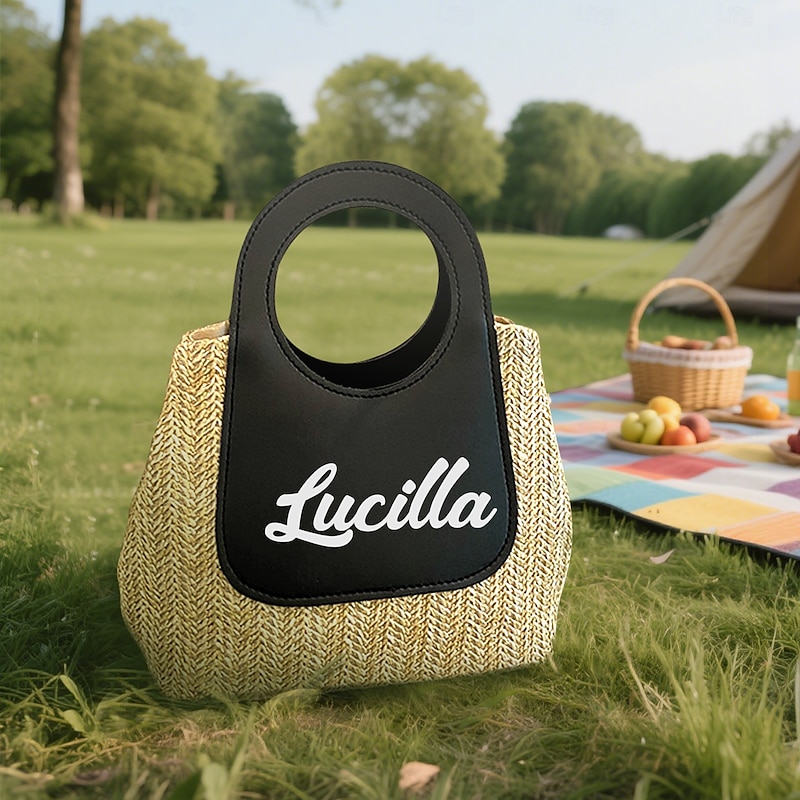 Personalized Straw Beach Bag with Custom Name Summer Vacation Tote Gift for Mom Wife Girlfriend, Unique Island Holiday Must-Have3