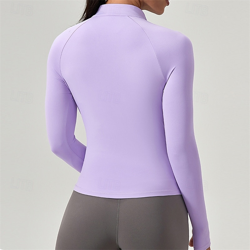 Women's Sports shirts Stand Collar Lightwear Breathable Sweat-absorbent Tight Fit Long Sleeve Sports Solid Color Top For Pilates Gym Running Activewear4