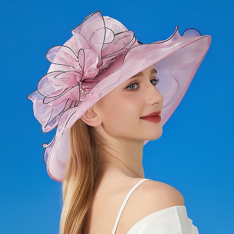 Hats Organza Sun Hat Formal Wedding Evening Party Tea Party Horse Race Elegant Vintage With Floral Headpiece Headwear4