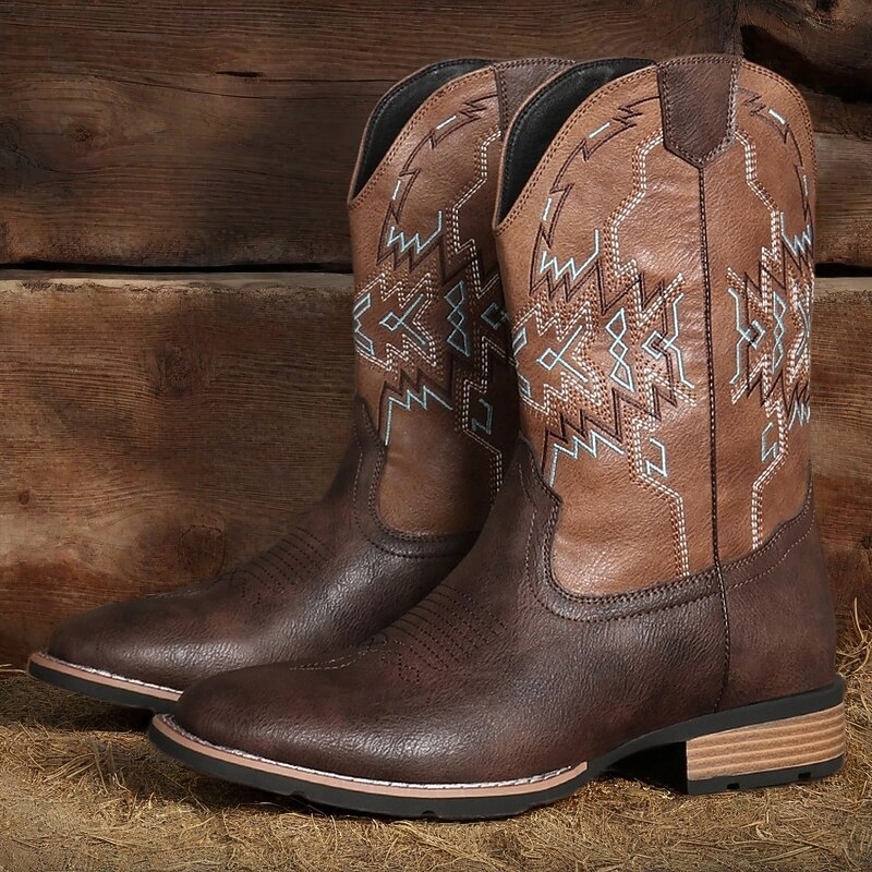 Men's Brown Western Boots with Embroidered Detailing – Classic Cowboy Style Boots for Outdoor Events, Casual Gatherings and Western Parties