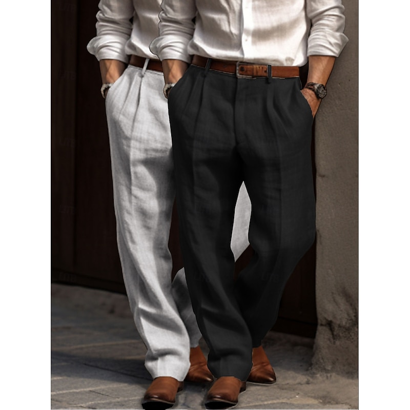 Men's Linen Pants Trousers Dress Pants Summer Pants Pleated Pants Front Pocket Straight Leg Multi-pack Plain Comfort Breathable Full Length Outdoor Casual Daily Vacation Fashion Green+Gray Black+Grey3