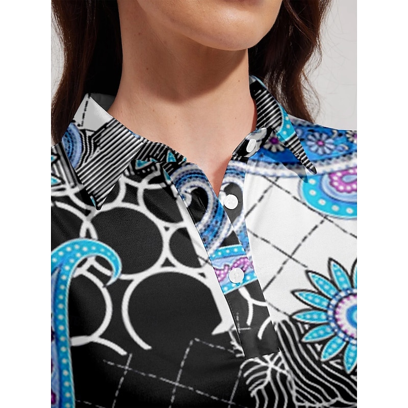 Women's Golf Polo Shirt Blue Grey Sleeveless Top Paisley Ladies Golf Attire Clothes Outfits Wear Apparel2