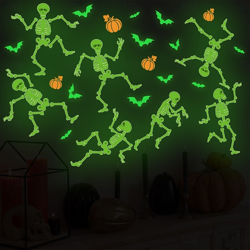 Halloween Decal Stickers Glow in The Dark Decoration, Luminous Skull, Bat, and Pumpkin Wall Stickers for Glass, Creative Living Room Halloween Decor, Self-Adhesive4