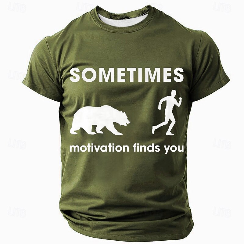 Men's Short Sleeve Funny Graphic T-Shirt | Sometimes Motivation Finds You Bear Running Humor Tee4