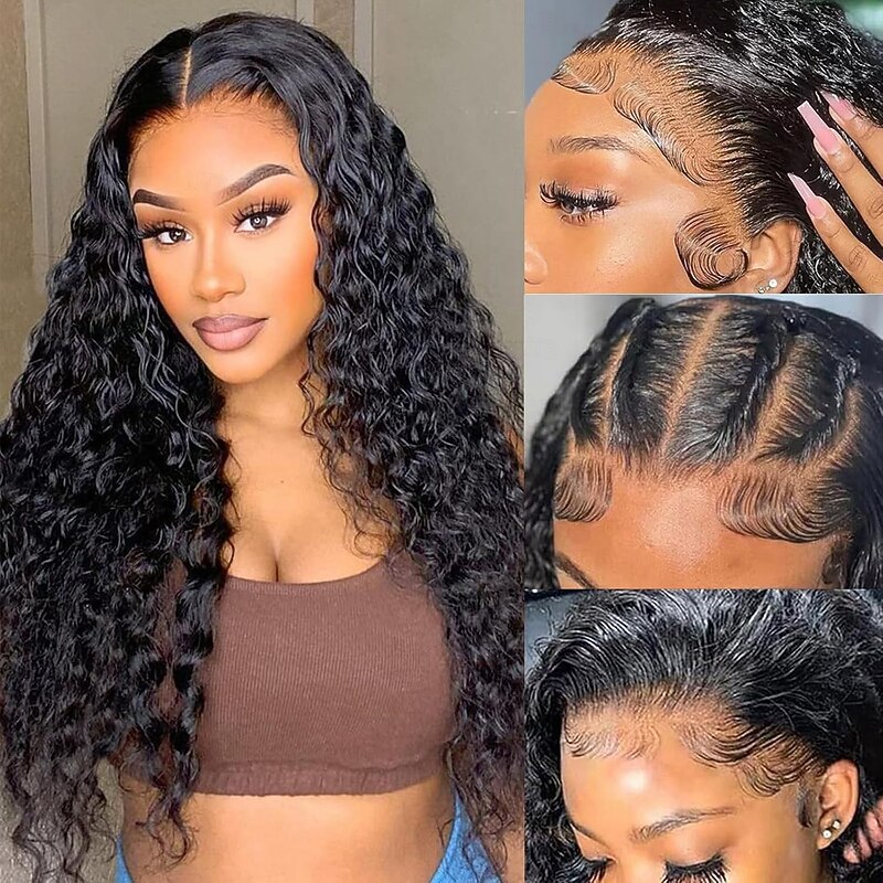 Natural Color 13*6 Front Lace Human Hair Wig  Water Wave Human Hair 150% Density 14-28 Inches3