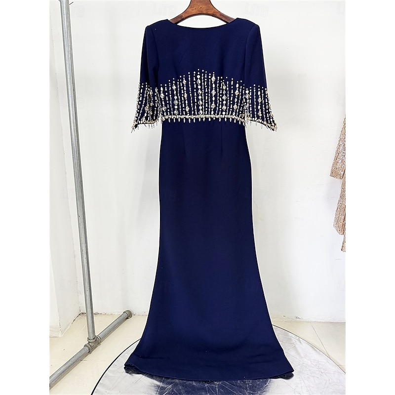 Mermaid / Trumpet Quinceanera Dresses Elegant Dress Formal Wedding Floor Length Half Sleeve Crew Neck Satin with Beading3