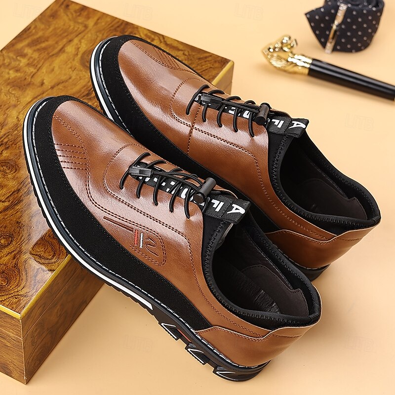 Men's Brown Faux Leather and Mesh Panel Sneakers – Lace-Up Comfort Shoes for Daily Commute, Casual Office & Weekend Outings2