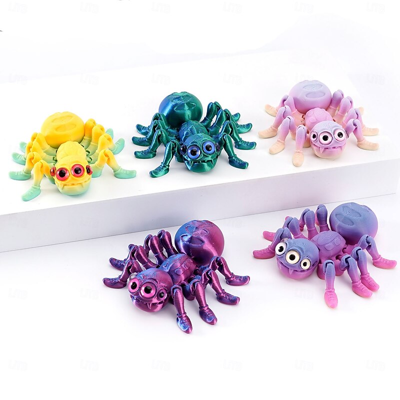 Halloween 3D Printed Spider Figurine, Large Poseable Spider Toy with Movable Joints, Retractable Articulated Animal Model for Halloween Decoration or Prank Props