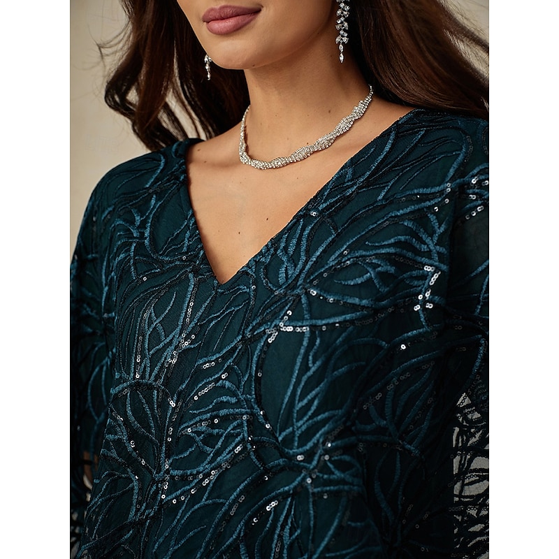 Women's Tea Length Formal Dress A Line Dress Cape Dress Elegant Wedding Wedding Guest Cocktail Party Regular Fit Plain Half Sleeve V Neck Dark Green Summer Spring Fall3