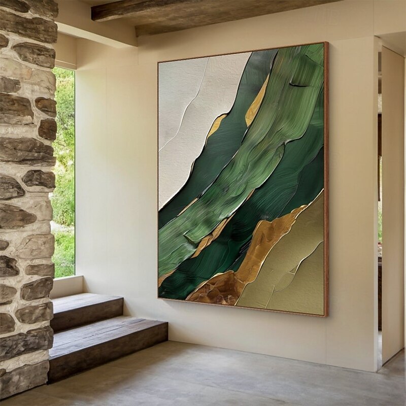 Green 3D textured wall mural, brown and beige wall mural decor art, large abstract wall art decor, modern living room decor3