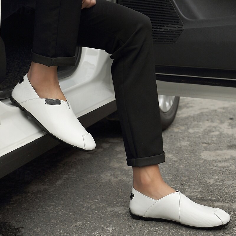 Men's White Perforated Slip-On Shoes Breathable and Comfortable Casual Loafers Perfect for Summer Travel and Everyday Wear3