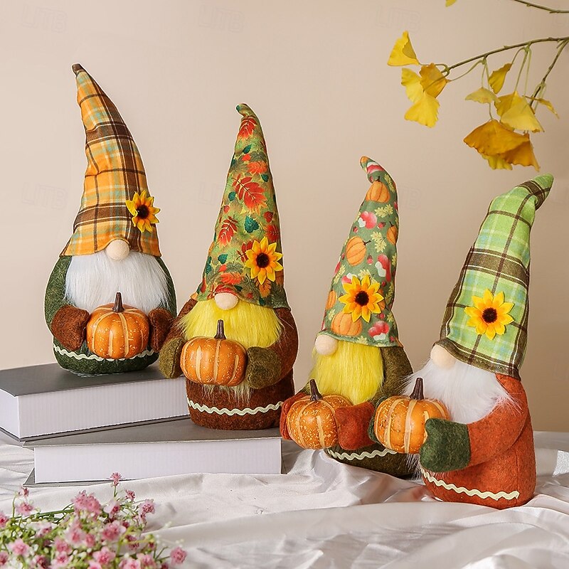 Fall Pumpkin Head Faceless Gnome Decoration, Creative Plush Tabletop Figurine, Autumn Holiday Gnome Doll Ornament for Home Office Seasonal Display2