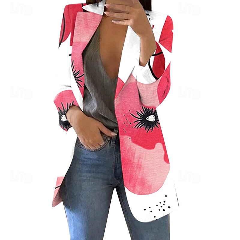 Women's Blazer Comfortable Print Elegant Fashion Casual Floral Going out Casual Daily Cardigan Regular Lapel Regular Fit Long Sleeve Outerwear Black White Pink Spring Fall