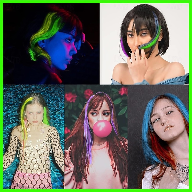 10 Pcs Glow In The Dark Hair Extensions Clip Ins Synthetic Clip In Hair Extensions Glow In The Dark Hair Extensions Glow In The Dark Hair Accessories For Women3