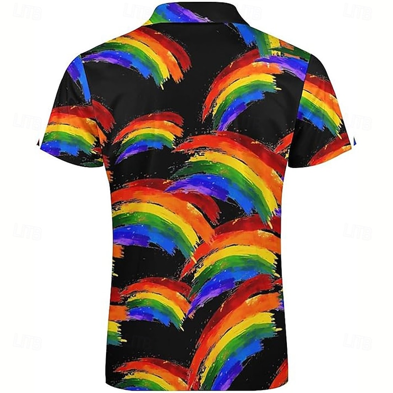Pride Month Men's Rainbow Polo Short Sleeve Polo Shirts Turndown Casual Casual Festival Zipper Summer Rainbow3