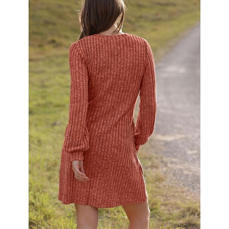Women's Mini Dress Sweater Dress Casual Casual Regular Fit Plain Long Sleeve V Neck Black Brown Green Gray Fall Winter2