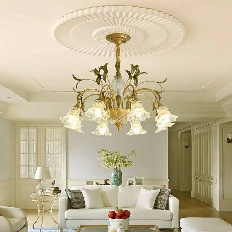 LED Chandelier Warm White 4/6/8-Light 60cm/80cm Luxury European Crystal Unique Design Chandelier French Retro for Bedroom Dining Room 110-240V