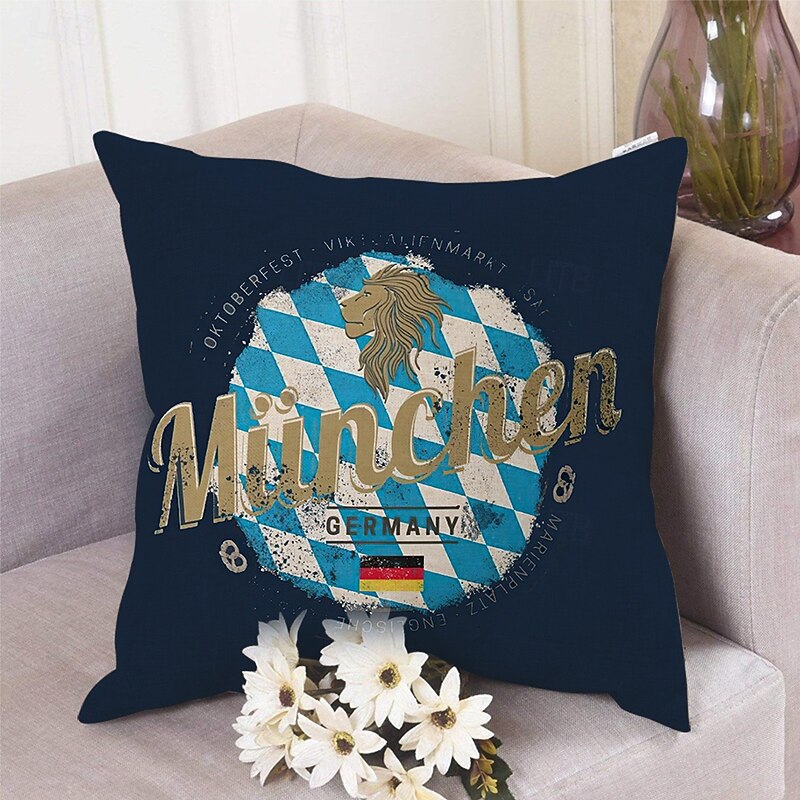 Oktoberfest Munich Bavarian Decorative Toss Pillows Cover 1PC Soft Square Couch Cushion German Beer Design White Blue Plaid2