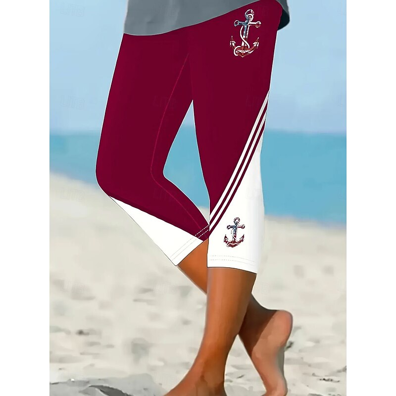 Women's Leggings Vacation Vintage Fashion Capris High Waist Graphic Printing Soft Breathable Stretchy Formal Outdoor Vacation Black Red Blue Green Summer Spring Slim Fit4