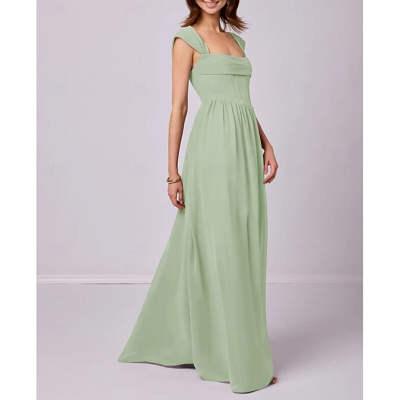 A-Line Bridesmaid Dress Straps Sleeveless Elegant Floor Length Chiffon with Pleats / Ruching3