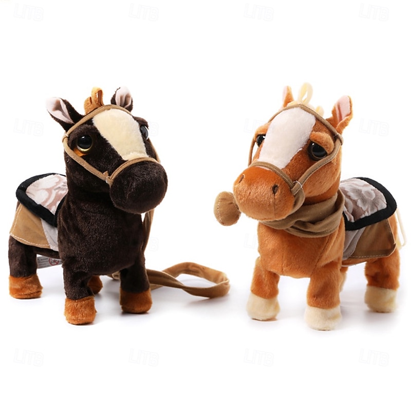 Walking Pony Toy Musical Singing Dancing Plush Interactive Walk Along Toy Horse with Leash Pony Robot Stuffed Animal for Boy Girl Ages 32