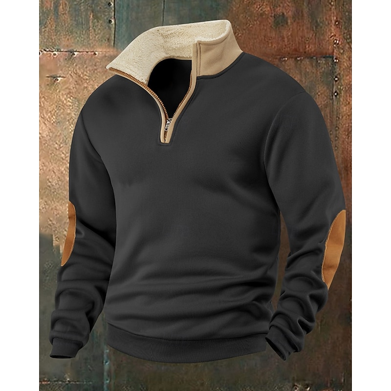 Men's Sweatshirt Quarter Zip Sweatshirt Black Navy Blue Khaki Dark Gray Gray Half Zip Color Block Sports & Outdoor Daily Holiday Polyester Streetwear Basic Casual Winter Autumn / Fall Clothing Apparel