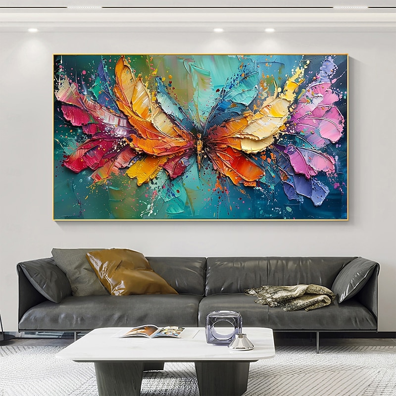 Handmade Original Butterfly Oil Painting On Canvas Abstract Dancing Butterflies Wall Art for Home Decor With Stretched Frame Without Inner Frame Painting3