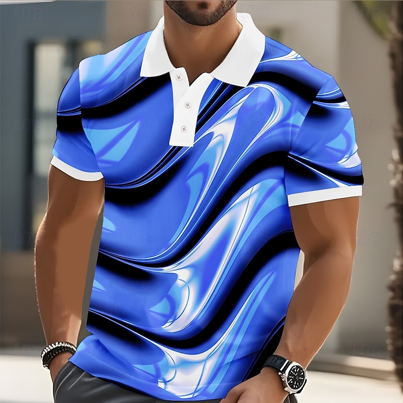 Men's Abstract Geometic Polo Short Sleeve Polo Shirts Lapel Business Casual Business Athleisure 3D Print Buttons Summer Yellow Blue Purple
