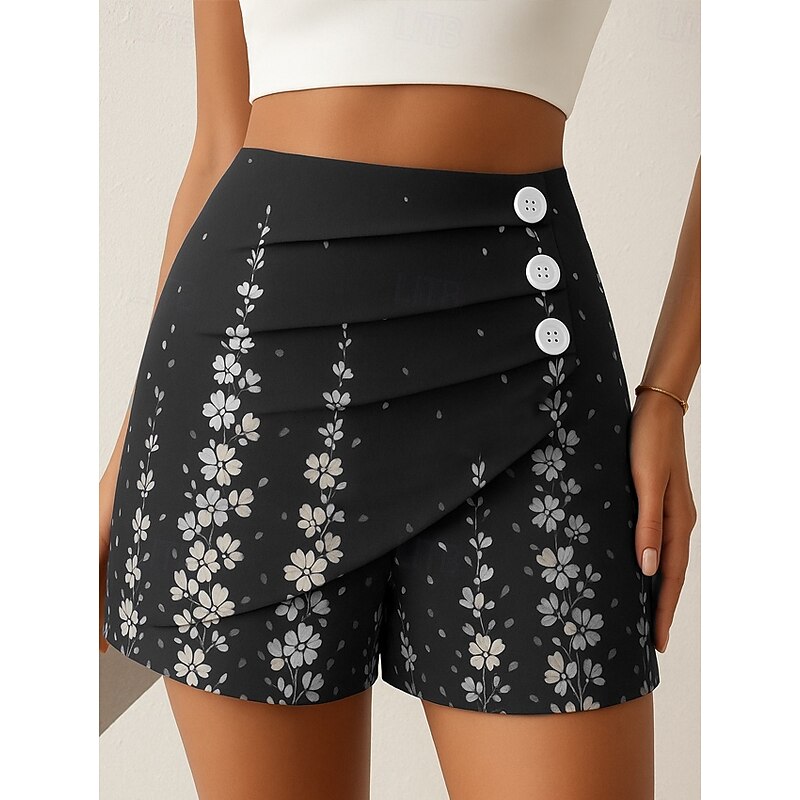 Women's Chinos Shorts Elegant Vacation Vintage Short High Waist Floral Graphic Layered Quick Dry Comfortable Breathable Micro-elastic Outdoor Street Daily Black Navy Blue Purple Green Summer Spring2