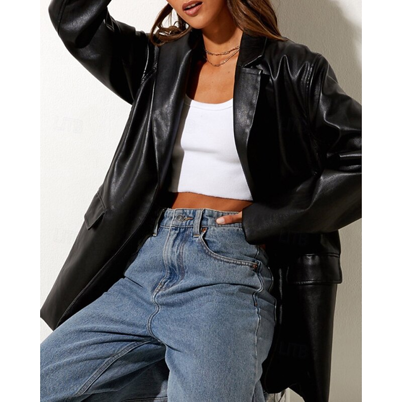 Women's Blazer Warm Comfortable Pocket Buttons Fashion Modern Plain Going out Weekend Single Breasted Regular Turndown Regular Fit Long Sleeve Outerwear Black Red Brown Fall Winter4