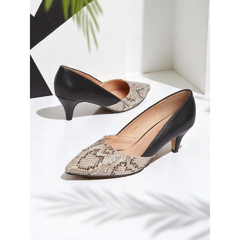 Women's Snakeskin Black Faux Leather Kitten Heels, Pointed Toe Dress Shoes for Work, Interviews and Day-to-Night Style4