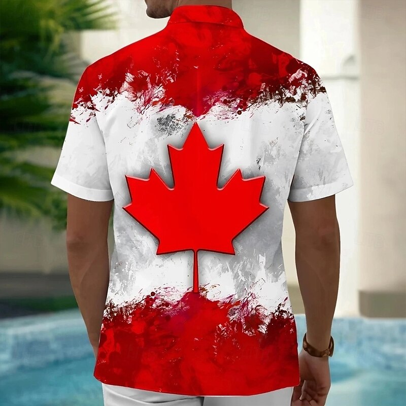 Canada Day Men's Flag Maple Leaf Patriotic Shirt Summer Shirt Button Up Shirt Short Sleeve Fashion Casual Holiday Summer Spring Turndown 3D Print Collared Shirts Front One Pocket White2