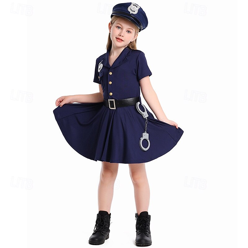 Police Policeman Halloween Dress Costume Uniform STEM Day Career Role Play Cosplay Kid's Girls' Halloween Carnival World Book Day Performance Educational Dress Up School Event Dress Up Easy Halloween4