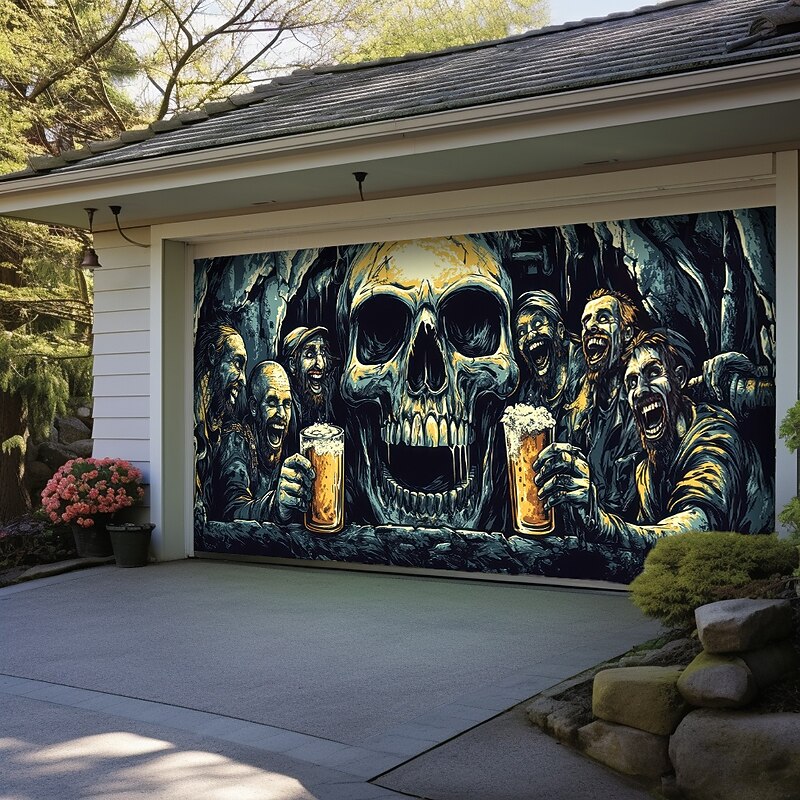 Oktoberfest 2025 Outdoor Garage Door Cover Banner Trippy Zombies Beer Vintage Large Backdrop Decoration for Holiday Outdoor Garage Door Home Wall Decorations3