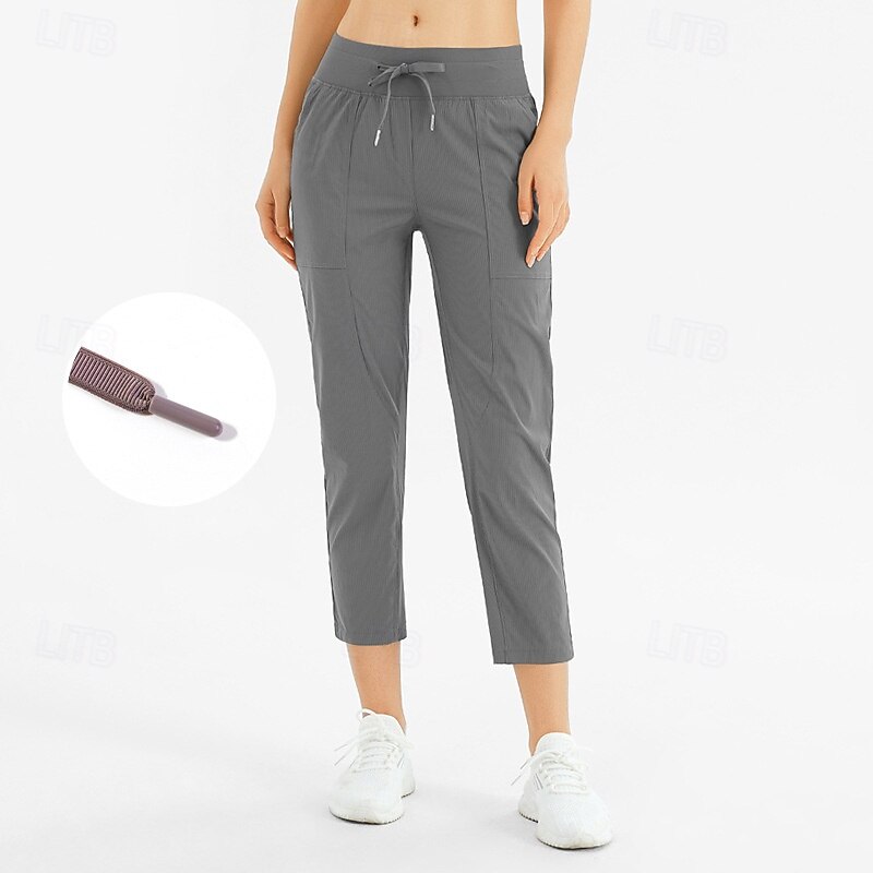 Women's fitness pants Pilates Pants Yoga Pants Drawstring with Pockets Lightweight High Waist Pilates Gym Zumba Bottoms Solid Color Black Dark Green Purplish Grey Fall Sports Activewear Micro-elastic4
