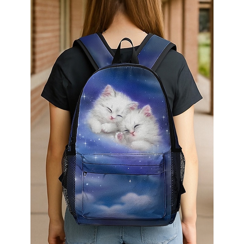 Girls' Cute Cat Print Backpack, Lightweight School Bag with Mesh Pockets and Large Capacity, Cartoon Kitten Design for Elementary Students and Daily Use Kayomi Harai2