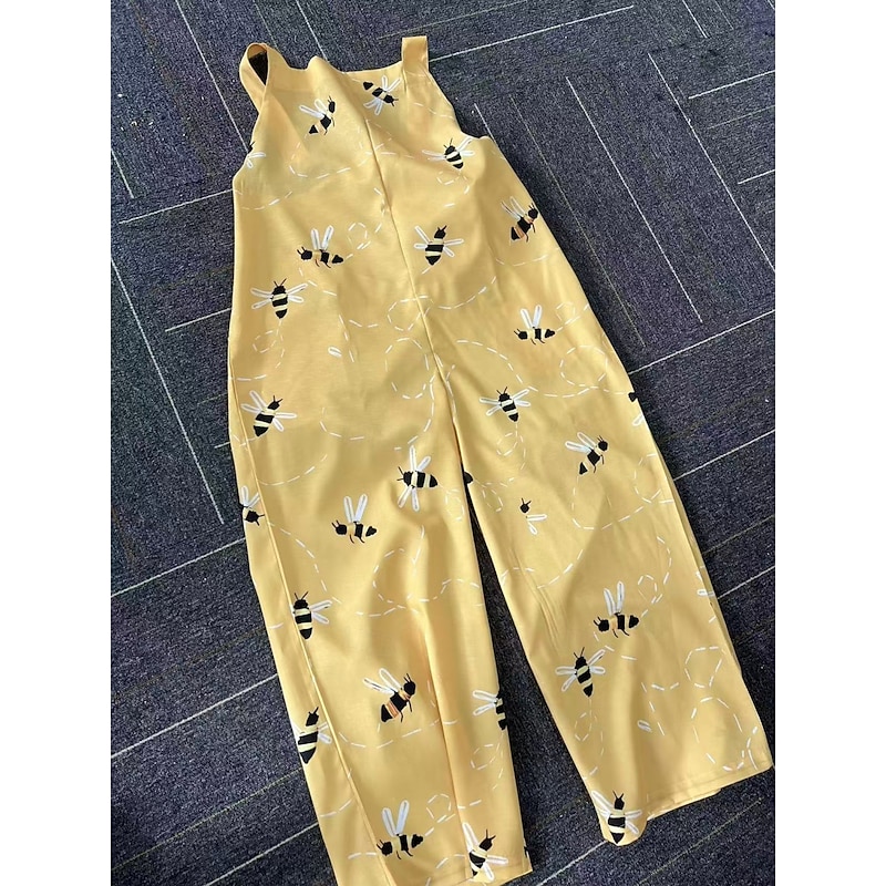 Women's Normal Overall Active Floral Sleeveless Round Neck Pocket Print Vacation Daily Regular Fit Yellow Pink Red Summer3