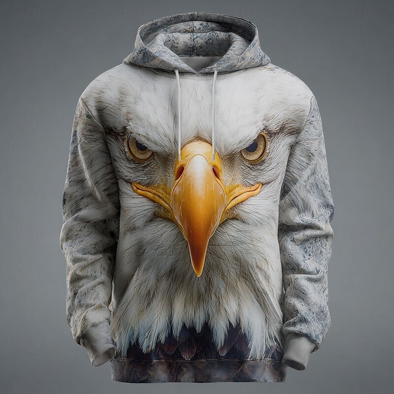 Men's Animal Eagle Hoodies Sweatshirt Cool Party Long Sleeve Crew Neck Club Streetwear Black White Drawstring 3D Print Fall Winter Designer
