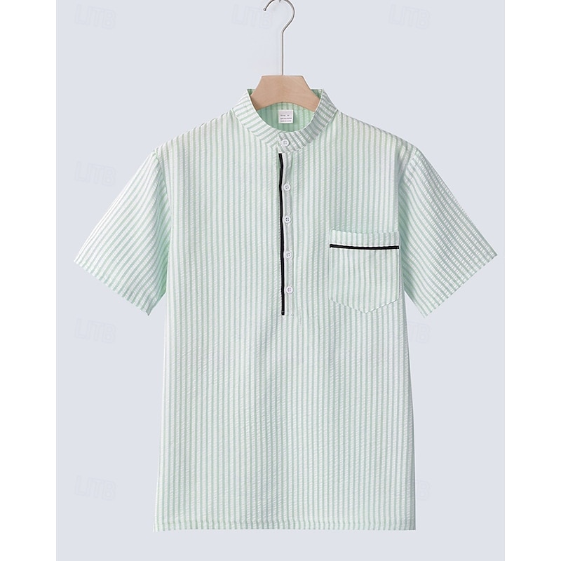 Men's Polo Shirts Golf Shirt Outdoor Daily Wear Banded Collar Short Sleeve Fashion Hawaiian Stripe Pocket Summer Regular Fit Black Blue Sky Blue Green Apricot Polo Shirts2