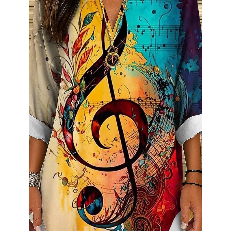 Music Festival Women's Blouse Tunic V Neck Long Sleeve Boho Casual Tops Ombre Graphic Geometric Elegant Vintage Tropical Regular Tops Daily Print Blue Orange Green3
