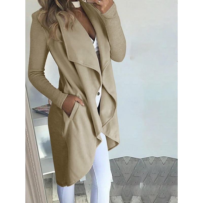 Women's Casual Jacket Breathable Comfortable Pocket Fashion Casual Plain Vacation Street Casual Daily Wear Open Front Long Turndown Slim Long Sleeve Outerwear Black Wine Blue Summer Spring2