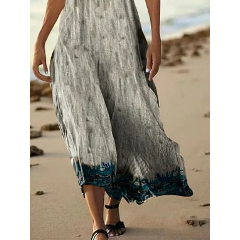 Women's Long Dress Maxi Dress Casual Dress Tank Dress Summer Dress African Daily Holiday Beach Regular Fit Floral Sleeveless V Neck Grey Summer3