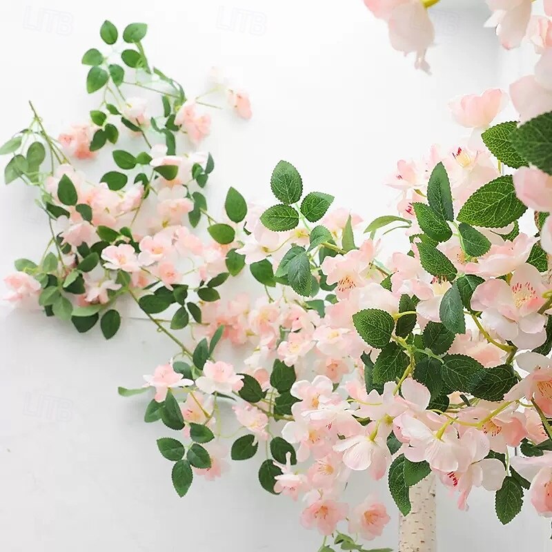 Artificial Cherry Blossom Vine Wall Hanging, Fake Flower Garland for Air Conditioner Pipe and Indoor Ceiling Decoration, Wedding Decor Faux Plant Vine2
