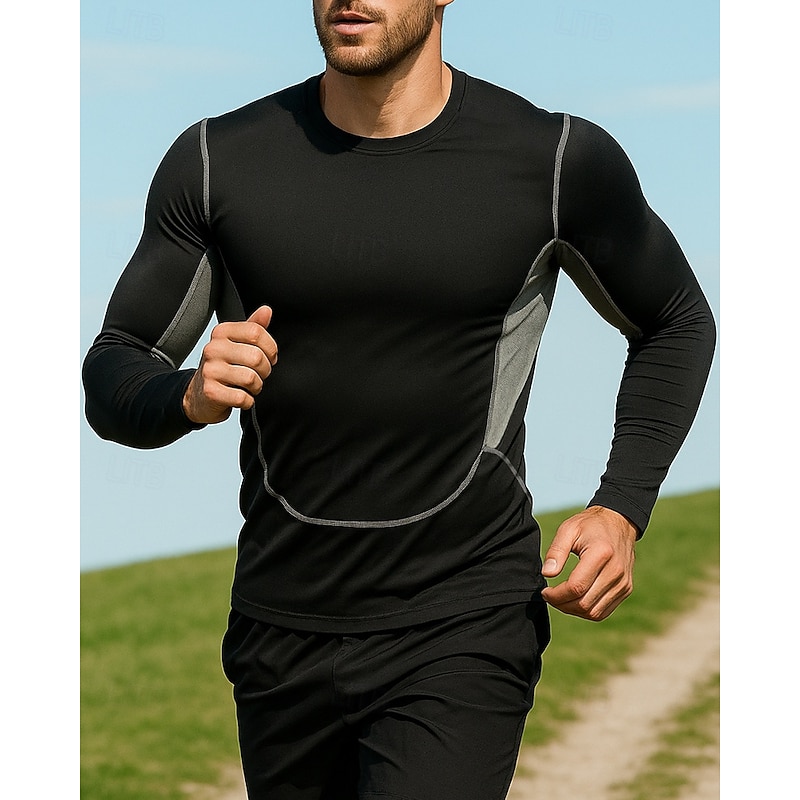 Men's Running Shirt Tennis Shirt Slim Long Sleeve Tee Tshirt Color Block Quick Dry Lightweight Elastic Breathable Tennis Golf Running Sportswear Activewear Green Gray4