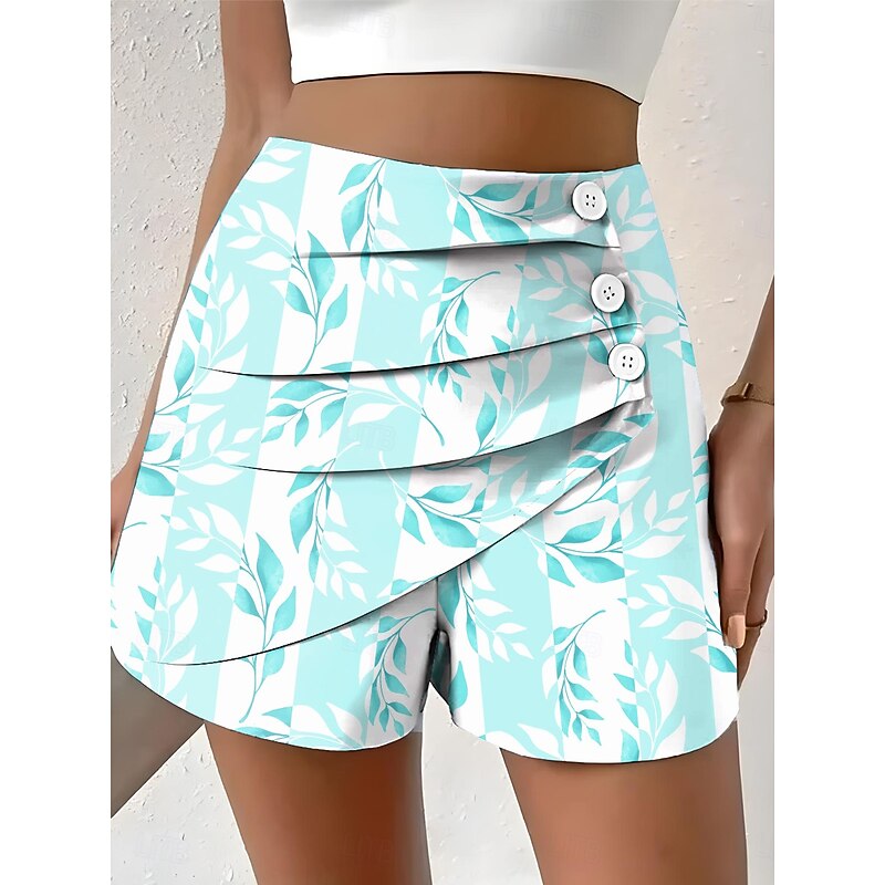 Women's Chinos Shorts Vacation Vintage Ethnic Style Short Medium Waist Pleated Vacation Street Daily Pinky Amethyst Robin's Egg Blue Green Summer Spring Regular Fit4