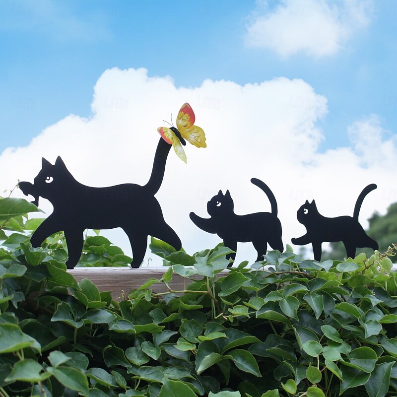 3pcs Halloween Black Cat Metal Yard Sign with Accessories, Outdoor Garden Stake Decoration for Lawn, Spooky Cat Silhouette for Halloween Party Decor2
