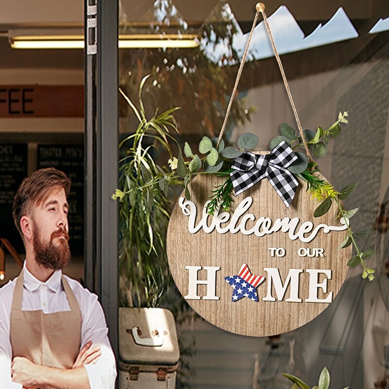 Welcome Sign for Front Door, DIY Interchangeable Pattern Wreath Decorations for All Seasons, Front Porch Decor Hanging Gift for Farmhouse Home, Outdoor Indoor Wooden Sign4