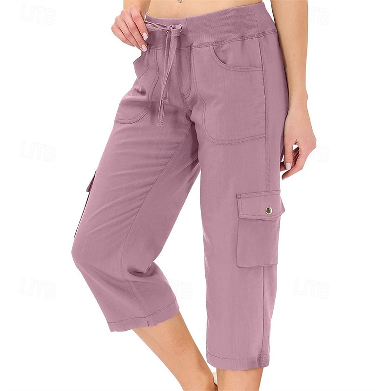 Women's Cargo Pants Capri Pants Fashion Streetwear Calf-Length Natural Solid Colored Pocket Elastic Waist Comfortable Micro-elastic Sports & Outdoor Daily Wear Black Pink Blue Green Summer Spring2