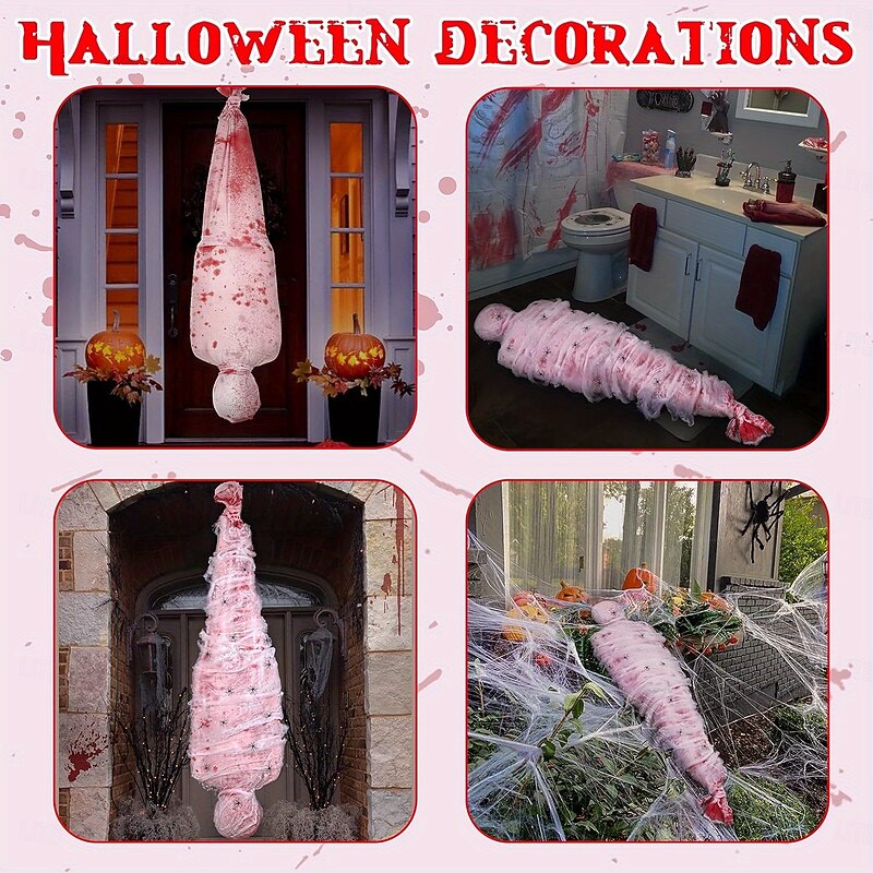 Halloween Outdoor Indoor Props - Scary Corpse Body with Fake Spider Web and Hanging Tree Decor Contemporary Style Plastic Material No Feathers Battery-Free Use Ideal for Halloween Festivities2